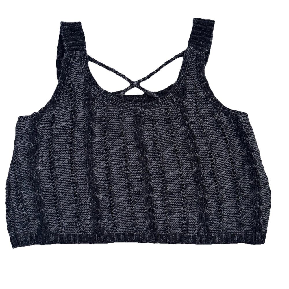 Hollister Off Black Cable Knit Criss Cross Cropped Sweater Top Sz S